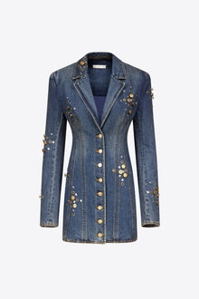 Crystal Button Studded Blazer Dress | Dark Blue