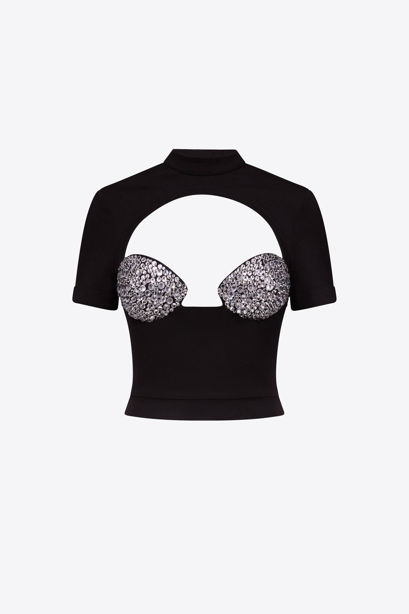 Crystal Embellished Raglan Bustier Cup T-Shirt | Black