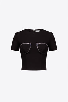 Zipper Bustier Cup T-Shirt | Black