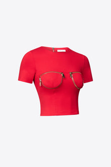 Zipper Bustier Cup T-Shirt | Carmine