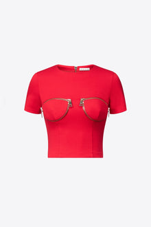 Zipper Bustier Cup T-Shirt | Carmine