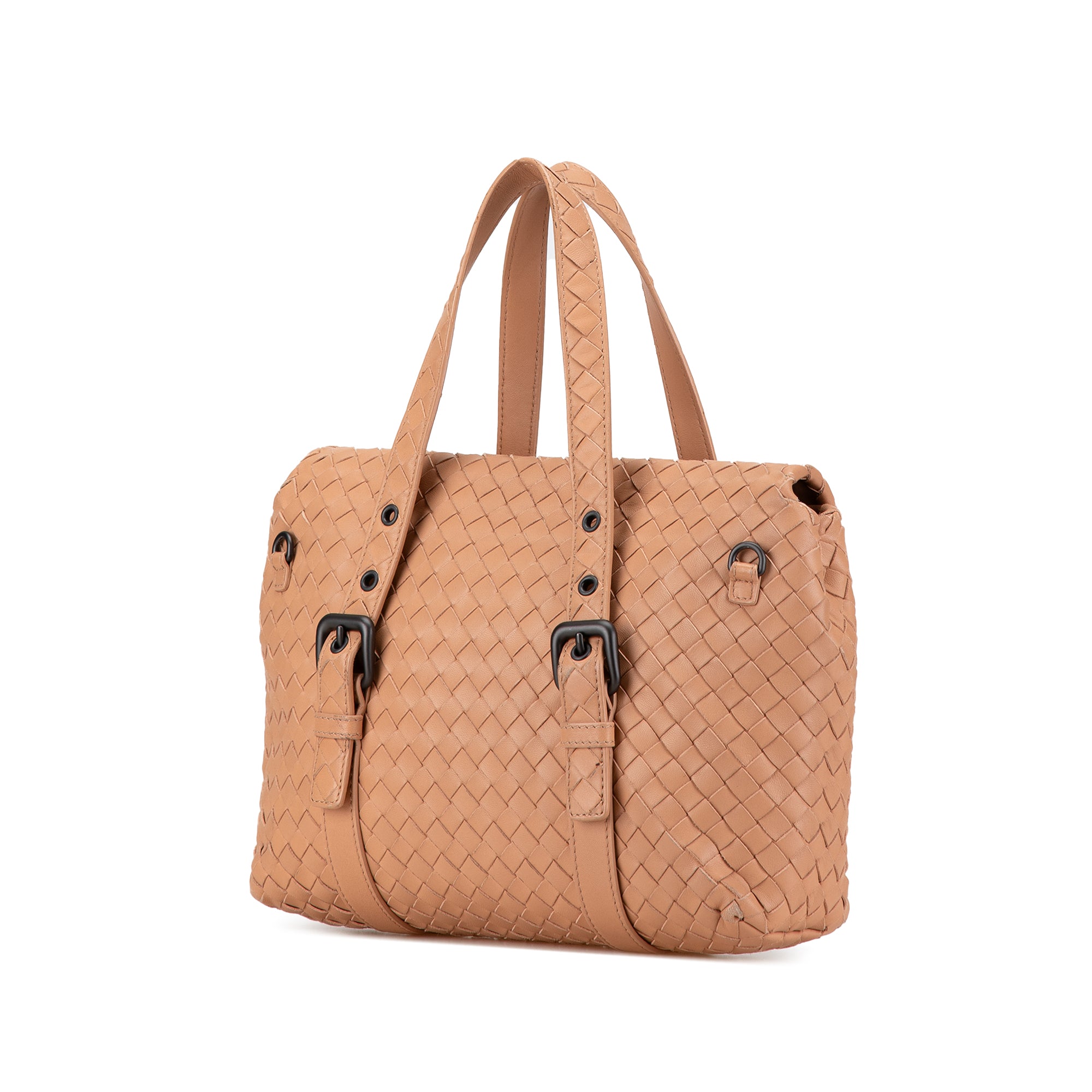 Bottega Veneta | Pre-Owned Intrecciato Flap Satchel | Brown/Nude