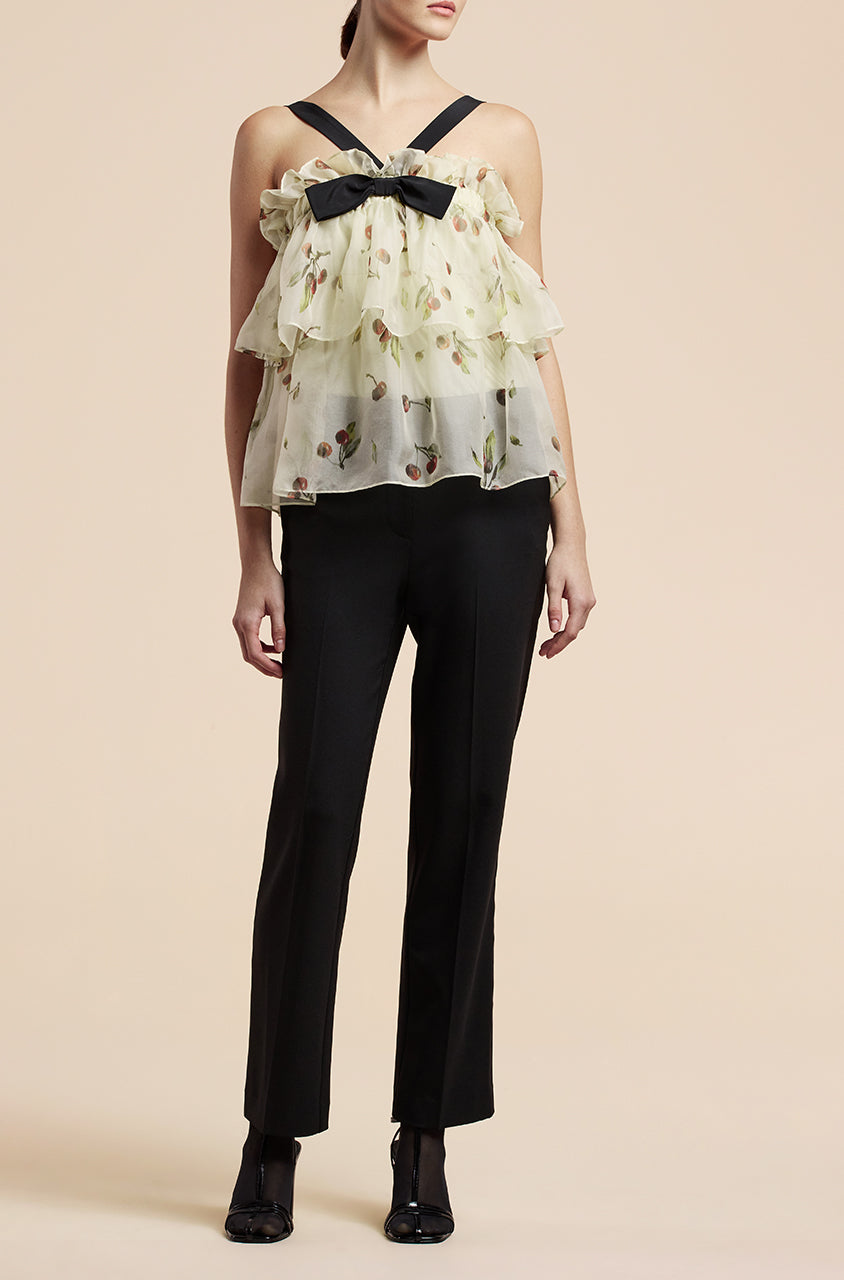 Cherry Tiered Organza Top | Cherry Print Ivory Combo