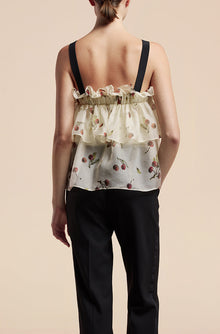 Cherry Tiered Organza Top | Cherry Print Ivory Combo