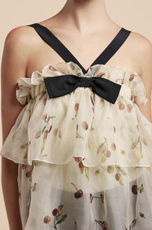 Cherry Tiered Organza Top | Cherry Print Ivory Combo