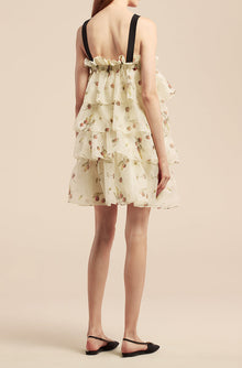 Cherry Tiered Organza Dress | Cherry Print Ivory Combo