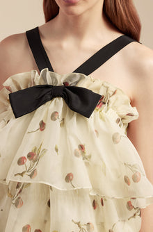 Cherry Tiered Organza Dress | Cherry Print Ivory Combo