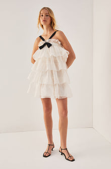 Tiered Organza Dress | Ivory/ Black