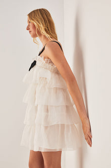 Tiered Organza Dress | Ivory/ Black