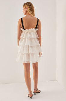 Tiered Organza Dress | Ivory/ Black