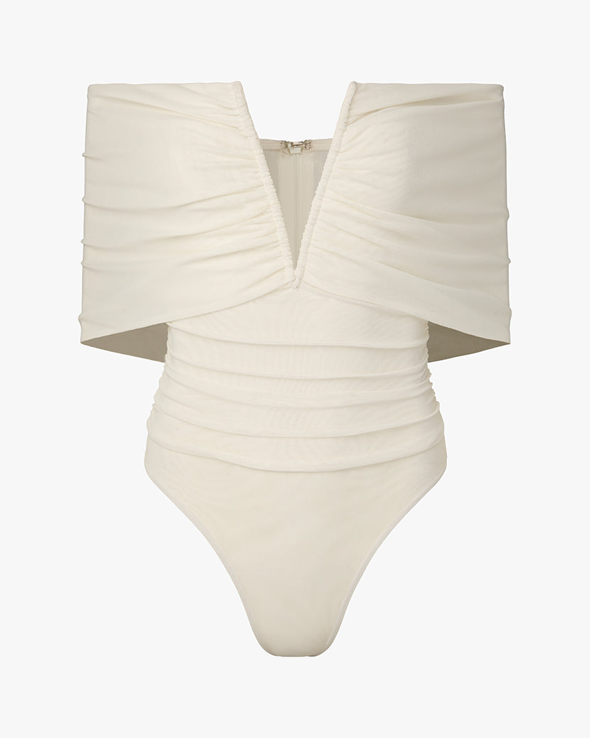 Ruched Off Shoulder Bodysuit | Ivory