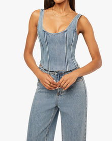 Denim Scoop Corset | Denim Blue