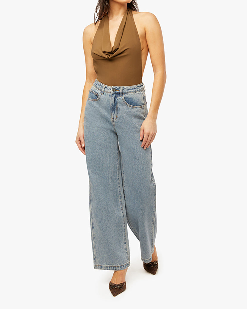 Cowl Neck Bodysuit | Brown