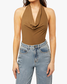 Cowl Neck Bodysuit | Brown
