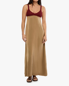 Crochet Top Maxi Dress | Warm Taupe/Russet