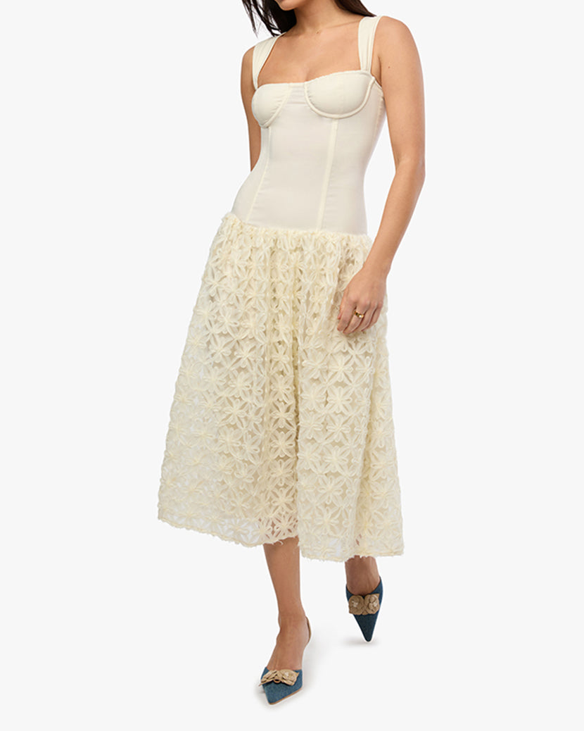 Corset Lace Skirt Midi Dress | Ivory