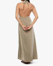 Halter Deep V Maxi Dress | Plaza Taupe