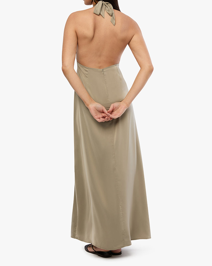 Halter Deep V Maxi Dress | Plaza Taupe