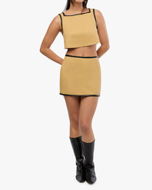 Leather Trim Cropped Top | Warm Taupe/Black