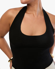 Scoop Neck Halter Tank | Black