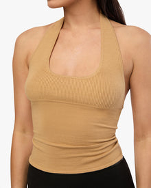 Scoop Neck Halter Tank | Warm Taupe