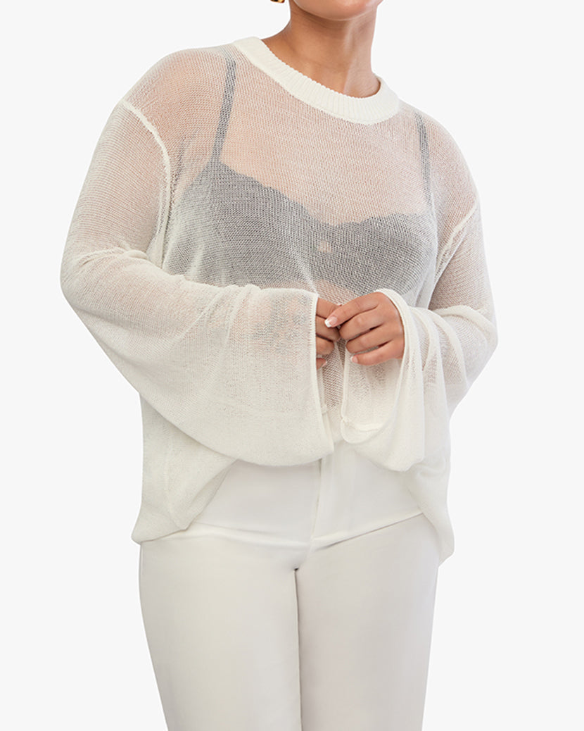 Oversized Knit Crew Top | White