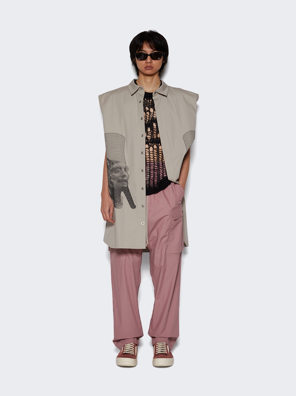 Men | Rick Owens | Ron Jumbo Outershirt Pearl & Black & White