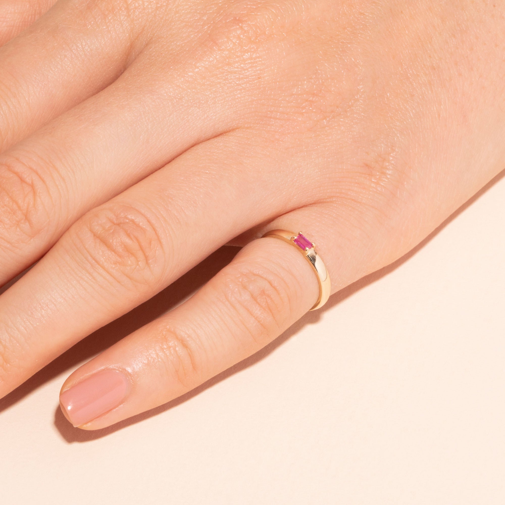 Ruby Baguette Pinky Ring | 10K Solid Yellow Gold