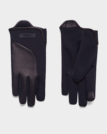 Rudsak’s ERIK - 6423500 Black: men’s smooth-finish leather winter gloves with a leather palm panel and fabric back, shown against a plain white background.