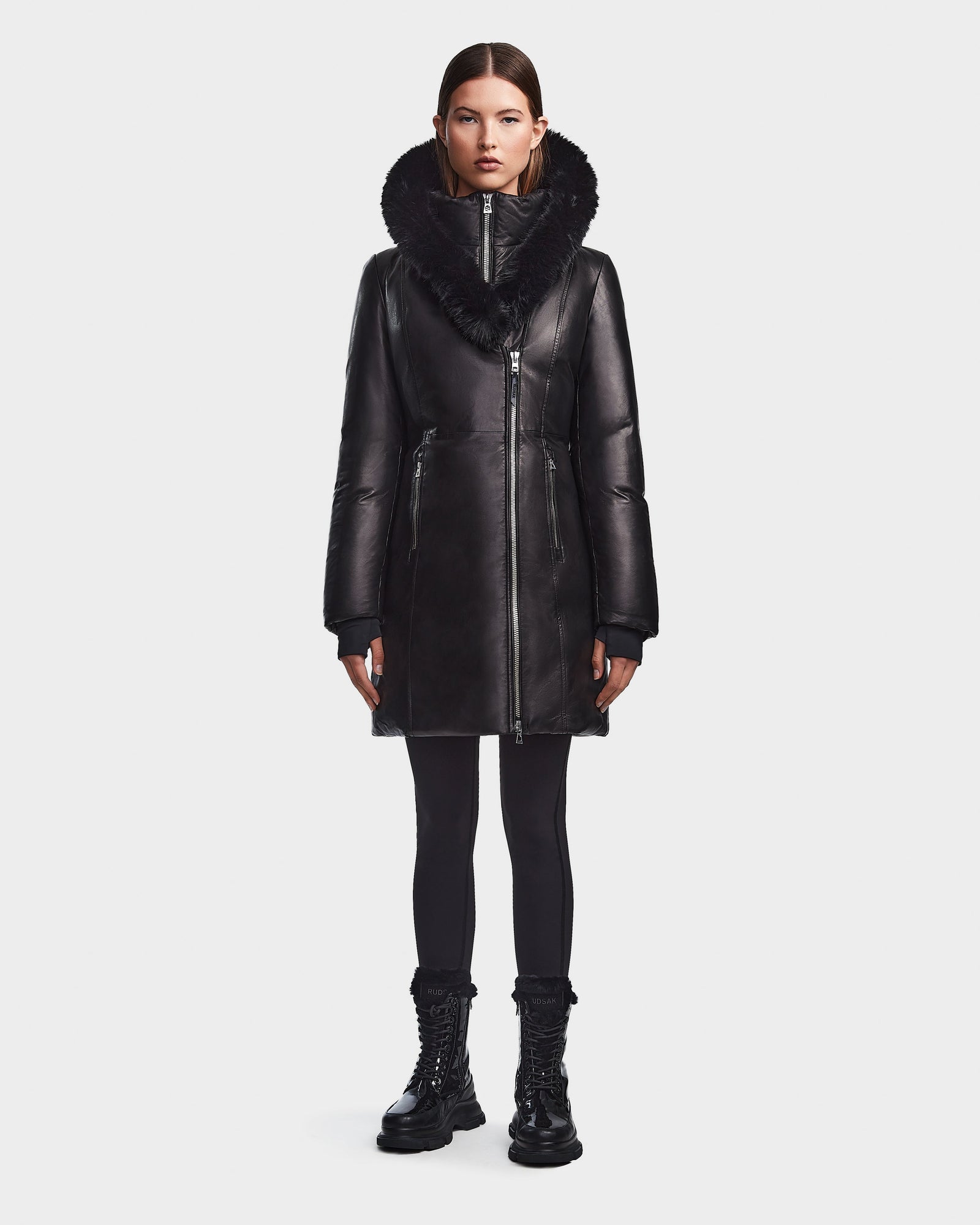 Women | MAIA X Leather Down Parka | Black