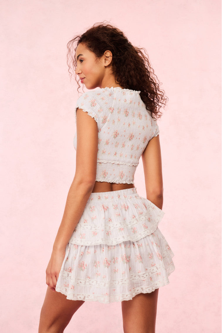 Ruffle Mini Blue Floral Skirt | Skylight Blue