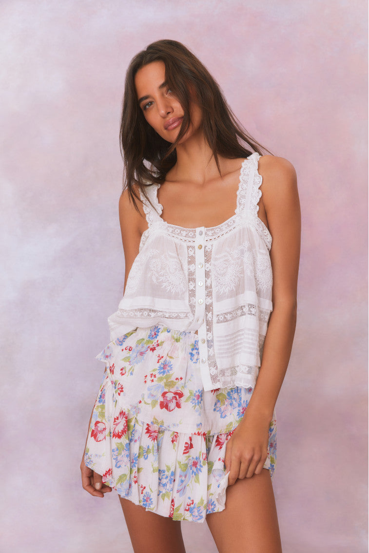 Ruffle Mini Floral Skirt | White