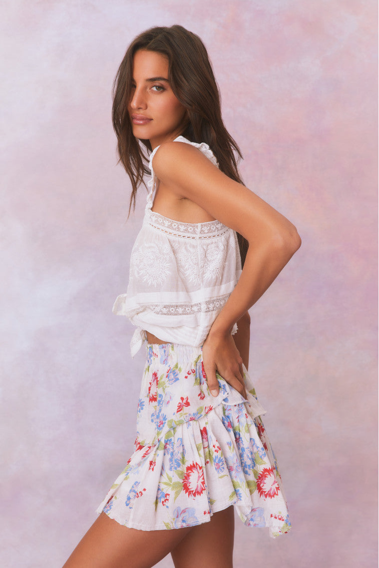 Ruffle Mini Floral Skirt | White