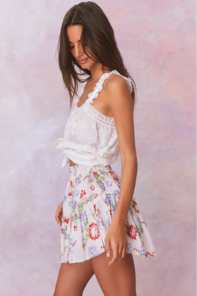 Ruffle Mini Floral Skirt | White