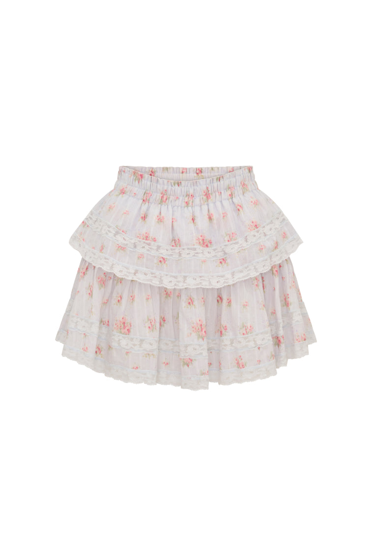 Ruffle Mini Blue Floral Skirt | Skylight Blue