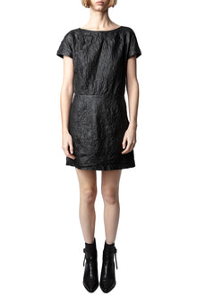 Rexa Crinkled Suede Dress | Black
