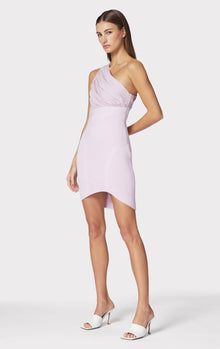 Ruched Woven Mix One Shoulder Mini Dress | Light Peony