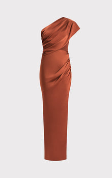 Ruched Woven Combo Gown | Redwood