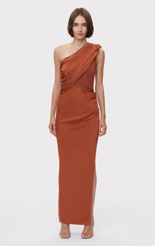 Ruched Woven Combo Gown | Redwood