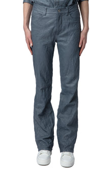 Pistol Creased Leather Pants | Light Blue