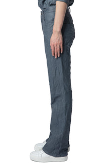 Pistol Creased Leather Pants | Light Blue