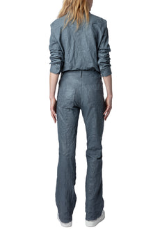 Pistol Creased Leather Pants | Light Blue