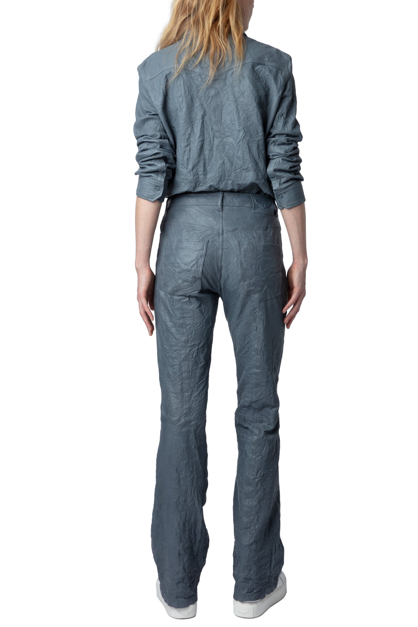 Pistol Creased Leather Pants | Light Blue