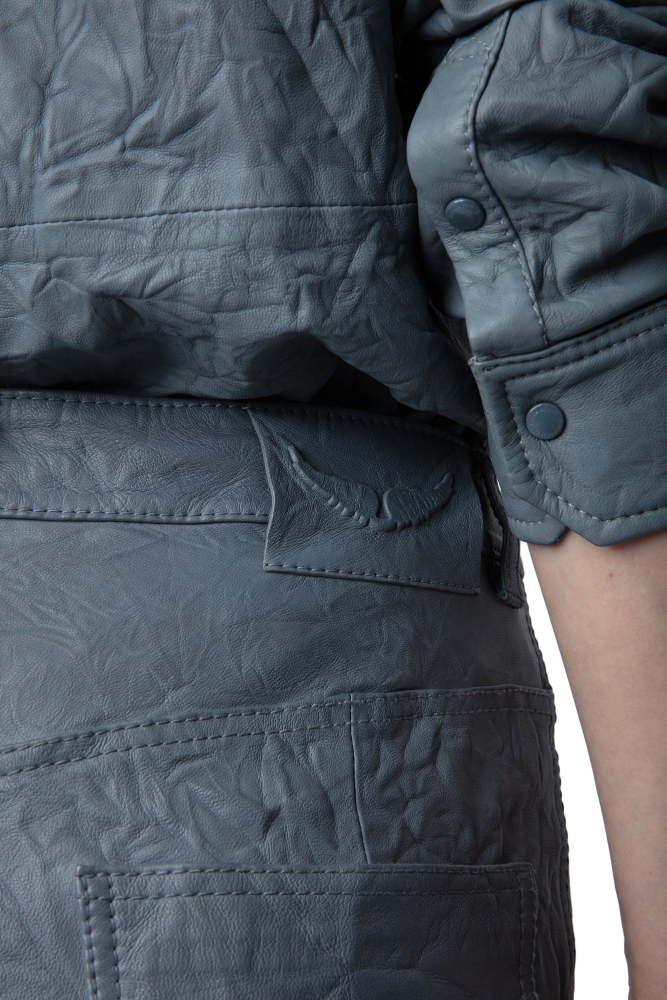 Pistol Creased Leather Pants | Light Blue