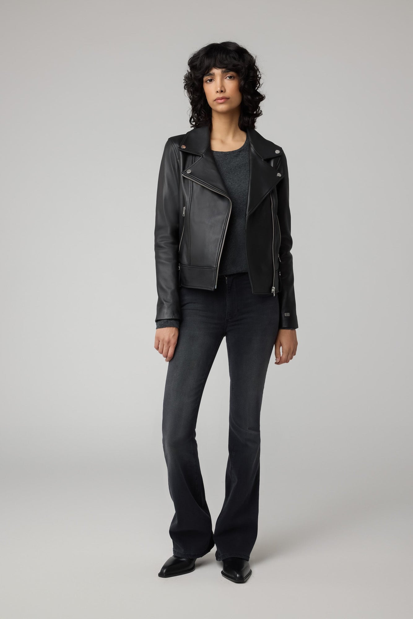 Ryder Semi-Fitted Leather Biker Jacket | Black
