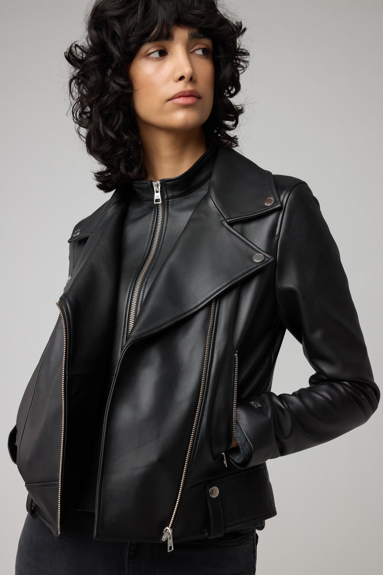Ryder Semi-Fitted Leather Biker Jacket | Black