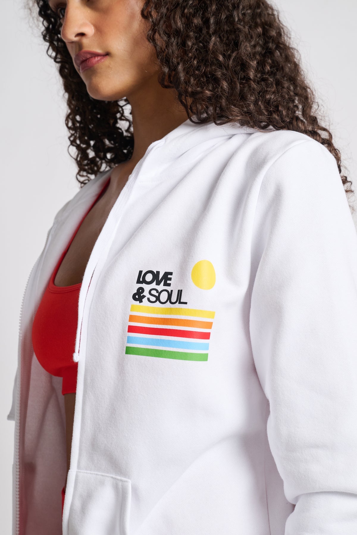 Women | Love & Sports | Rainbow Love & Soul Zip Hoodie | White