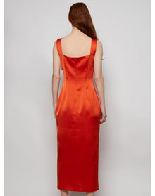 Rasario | Women | Buckled Draped Satin Midi Dress | Orange