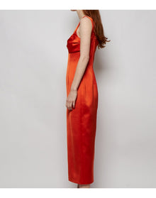Rasario | Women | Buckled Draped Satin Midi Dress | Orange