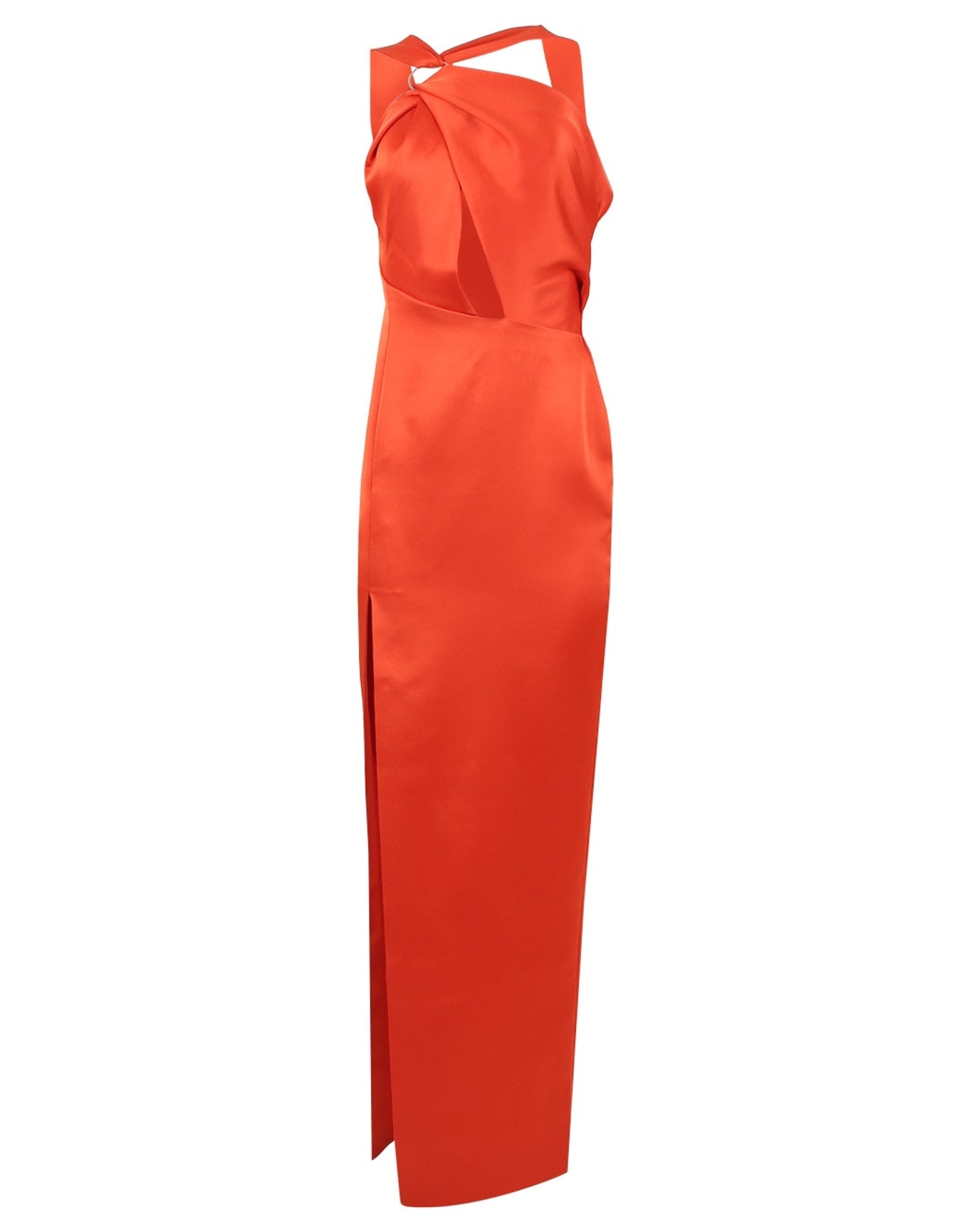 Rasario | Women | Draped Satin Asymmetric Cut-out Gown With Ring | Orange